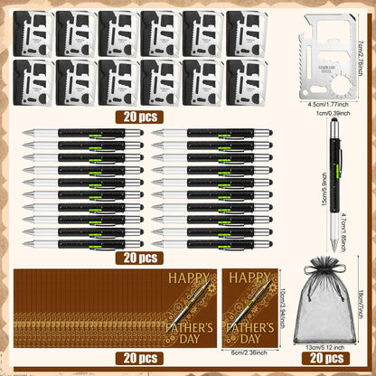 Vicenpal 20 Set Fathers Day Multi Tool Gifts 6 in 1 Multi Tool Pen Credit Card Screwdriver Pen Gadget with Cards Appreciation Gifts for Adult Men Dad Husband Male Coworker