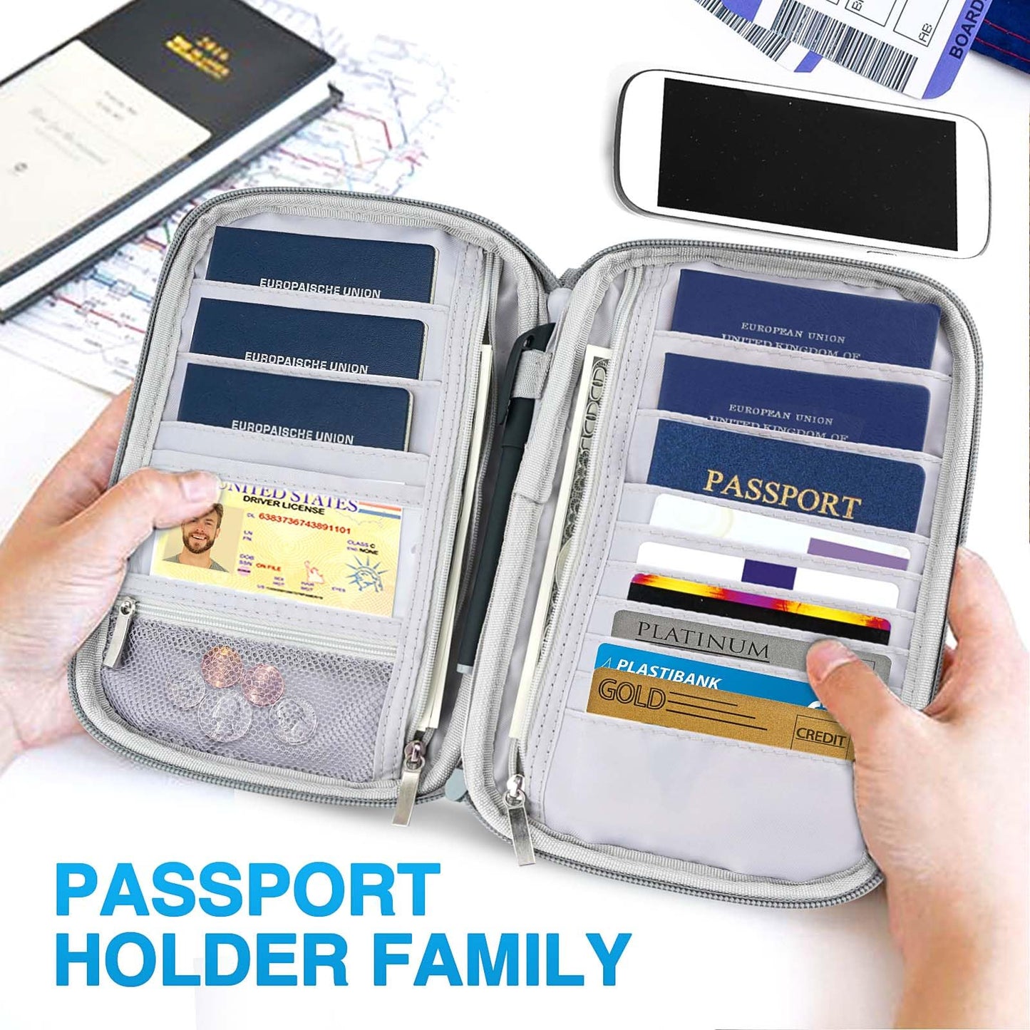 Passport Holder Family, Women Rfid Blocking Passport Wallet, Travel Essentials Premium Wallets, Waterproof Passport Holders Bag for Men Traveling, Travel Document Organizer Credit Cards Case