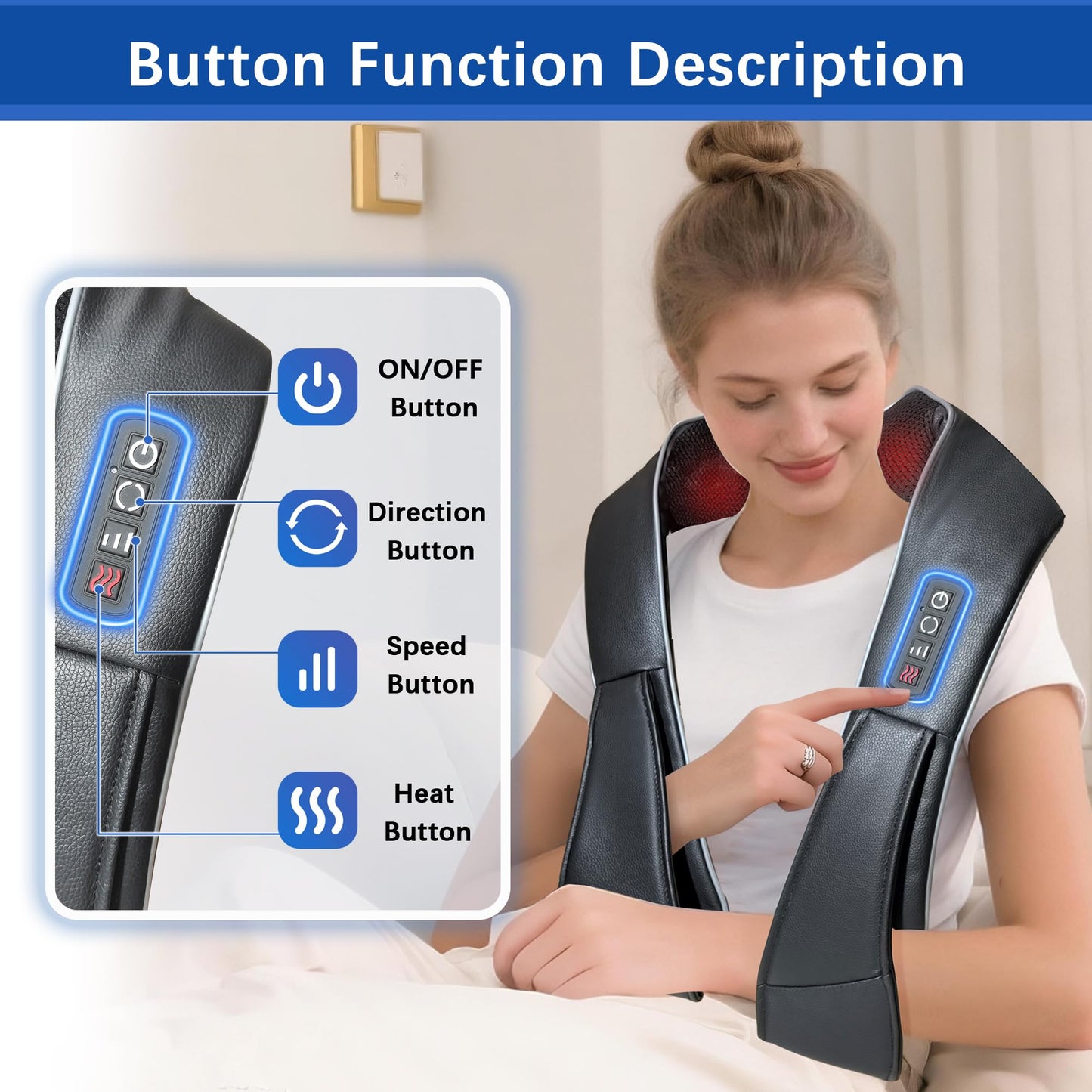 Joyset Shiatsu Neck and Back Massager with Heat,Electric Shoulder Massager for Pain Relief Deep Tissue,3D Kneading Massage with Cloth Cover Easy to Clean Best Gift for Men Women Parents
