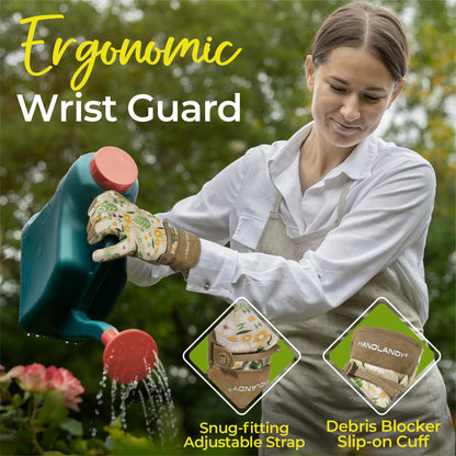 HANDLANDY Gardening Gloves for Women, Utility Goatskin Leather Safety Work Gloves Breathable Ladies Leather Garden Yard Gloves, Best Gift for Gardeners, Large