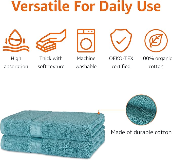 Amazon Basics Fade-Resistant 100% Cotton Bath Towel, Teal Green