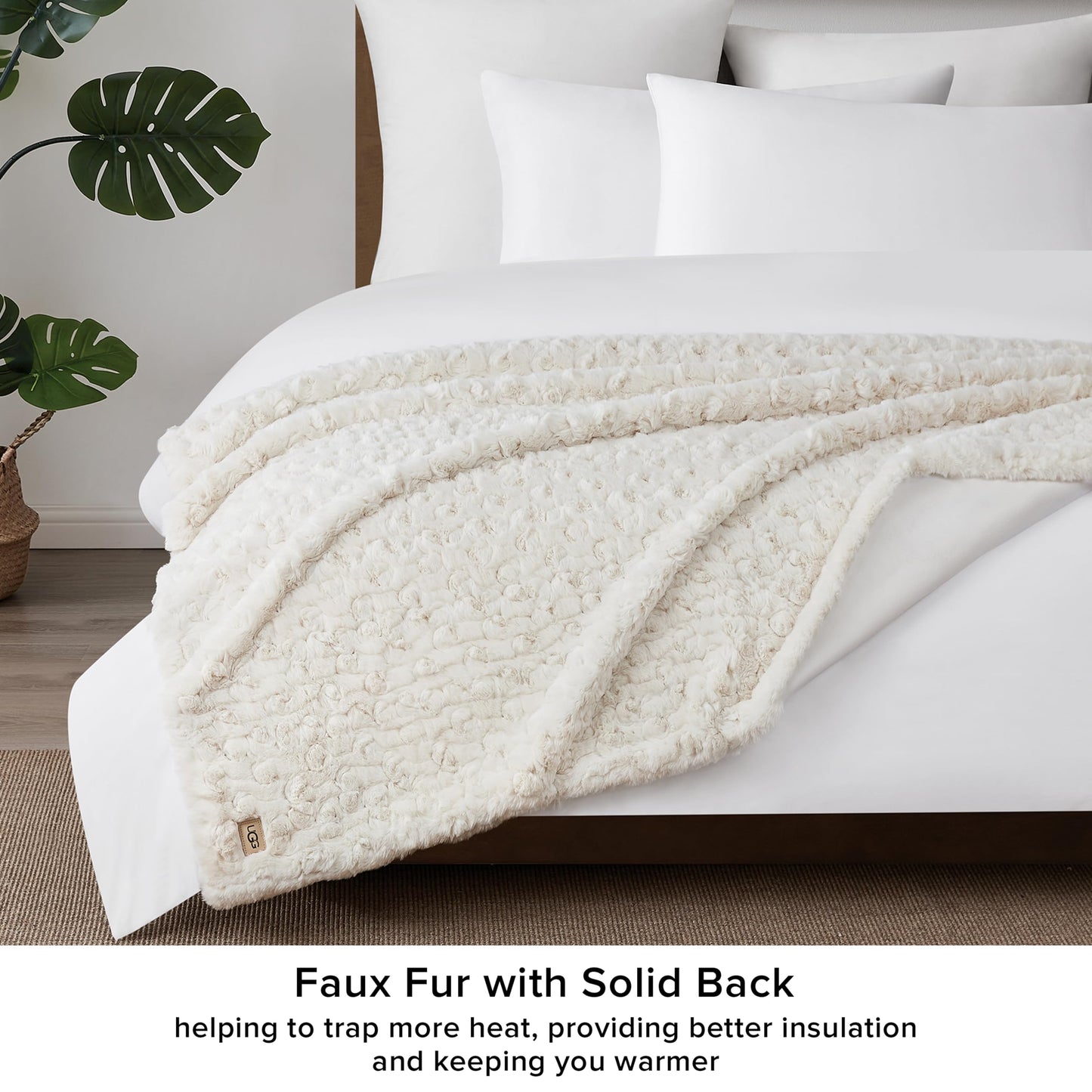 UGG Amanda Faux Fur Throw Blanket, Plush Fluffy Throw Blankets for Couch or Bed Sofa, Soft and Fuzzy Oversized Fur All Seasons Comfort, College Dorm Essentials for Guys, 50x70-inch, Snow (White)