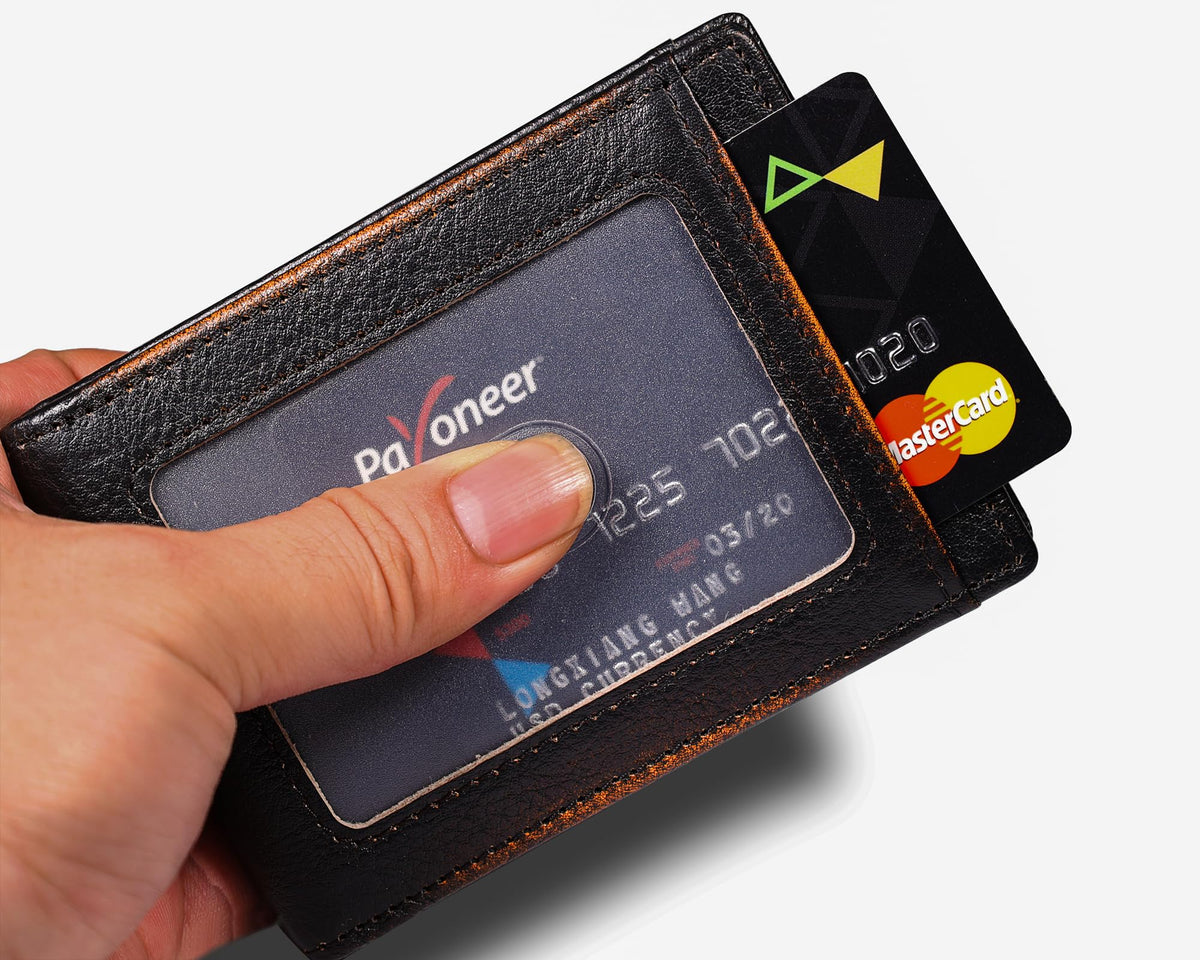 DK86 Mens Deer Slim Wallet with Money Clip Minimalist Bifold Front Pocket wallet for Men RFID Blocking Full Grain Leather with Hand Burnished