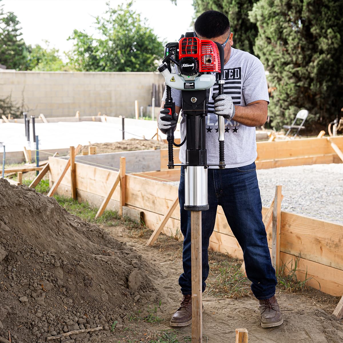 XtremepowerUS 52CC Gas Powered T-Post Driver, 2-Stroke Garden Fencing Farm Piling Driver, Air Cooling Gasoline Garden Fencing with 2 Post Driving Head