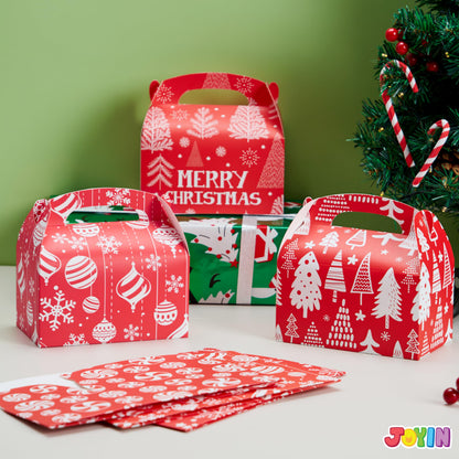 JOYIN 24 PCS 3D Christmas Treat Gift Wrap Boxes for Holiday Xmas Presents, Bakery Cookie Boxes for Gift Giving, Cardboard Goodie Candy Box for Desserts Wrapping, School Classroom Party Favor Supplies