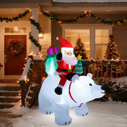 DR.DUDU 6 Ft Christmas Inflatable Santa Claus with Polar Bear and Christmas Tree, Build-in LED Lights Blow up Xmas Inflatables Decoration for Yard Garden Lawn Holiday Party