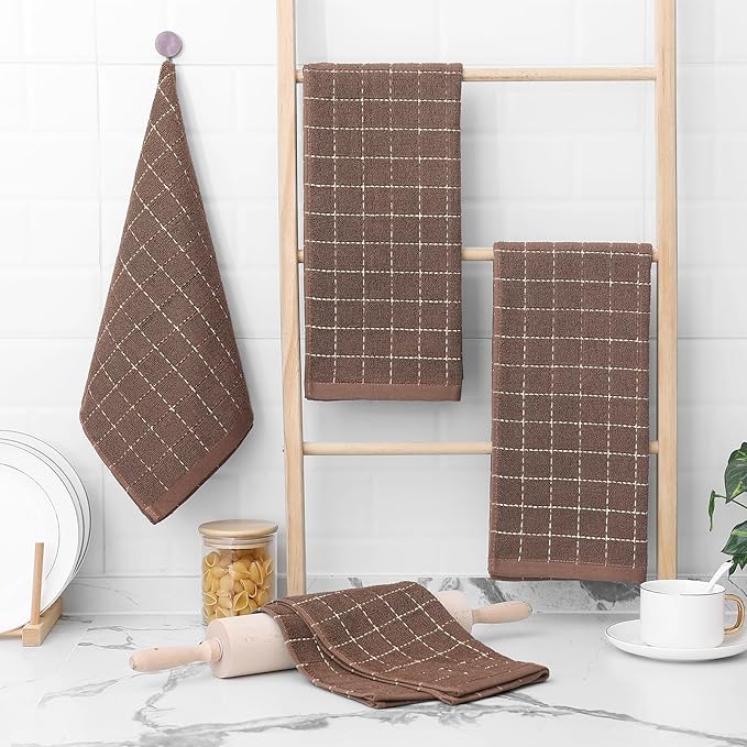 Homaxy 100% Cotton Terry Kitchen Towels, Checkered Designed, Soft and Super