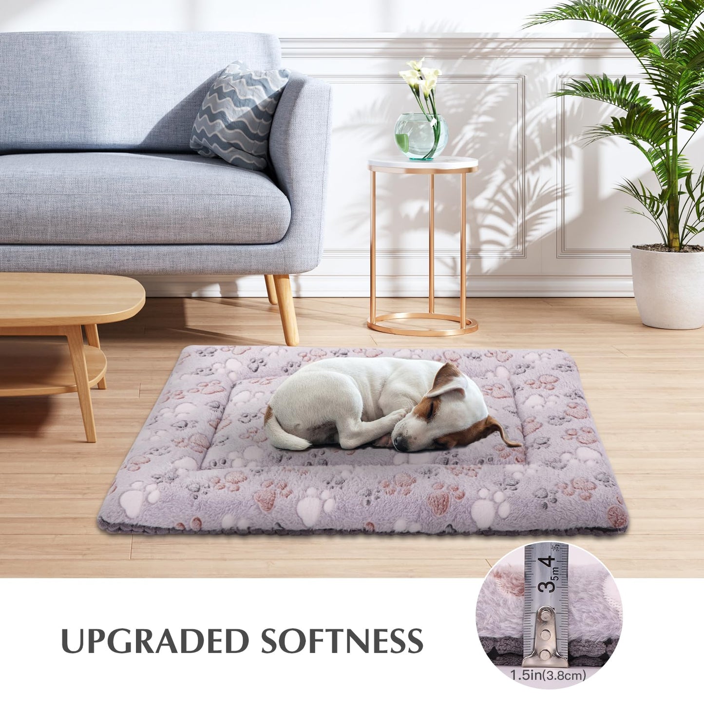 BVAGSS Dog Bed Mat,Reversible Dog Crate Pad, Memory Foam Dog Beds, Soft Warm Pet Cushion for Small Medium Dogs, Washable Pet Sleeping Mattress Kennel Bed Pad XH079 (76x50x4cm,Grey Paw)