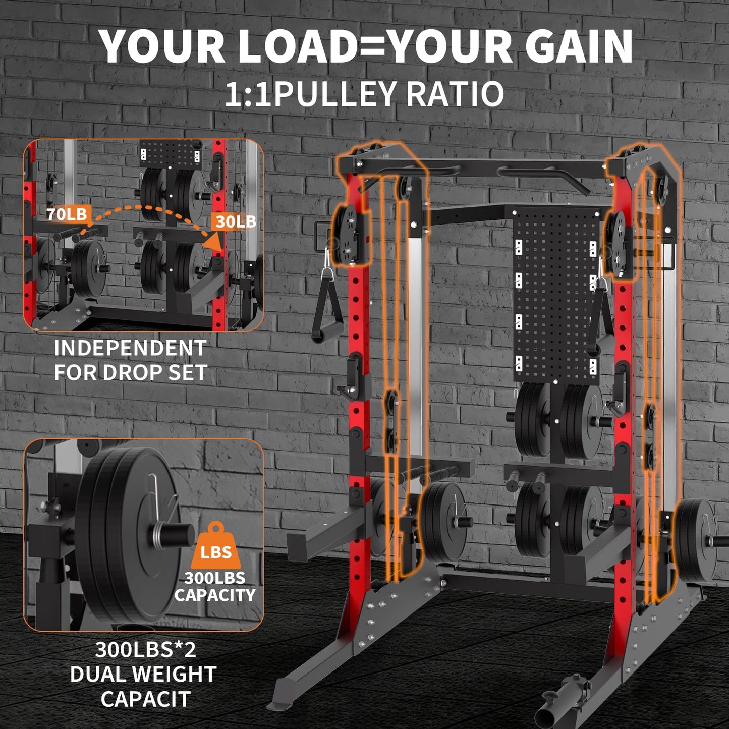 Garvee Power Cage, 2000LB Power Rack with Independent Dual Pulley System, Multi-Function Workout Cage Home Gym Workout Machine for Cable Crossover