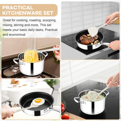 TeamFar 8 PCS Silicone Cooking Utensils - 446°F Heat Resistant Kitchen Silicon Utensils Set, Turner, Spatula, Spoon, Whisk, Kitchen Cooking Gadgets Tools for Nonstick Cookware, Dishwasher Safe-White