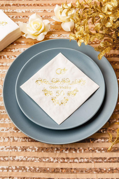 Crisky 50th Anniversaray Napkins, Gold Foil Text, 50th Anniversary Party Decorations 50 Pcs, 3-ply