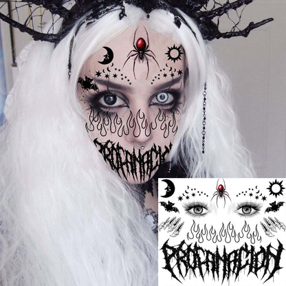 COKTAK 4 Sheet Scary Halloween Face Tattoos For Women Men Adults, Fake Wound Scars Witch Makeup For Halloween Chucky Zombie Makeup Kit, 3D Spider Web Face Tattoo Sticker Halloween Face Decals Paint