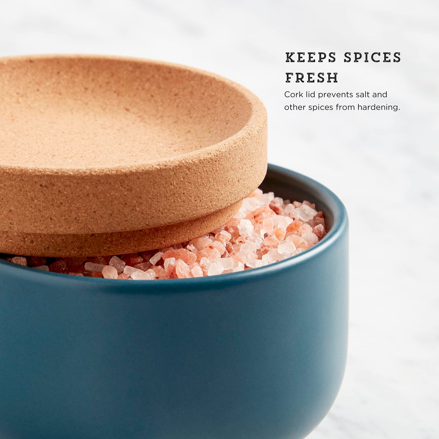 Kamenstein Ceramic and Cork Salt Pig with Easy Lift Lid for Easy Access,Teal