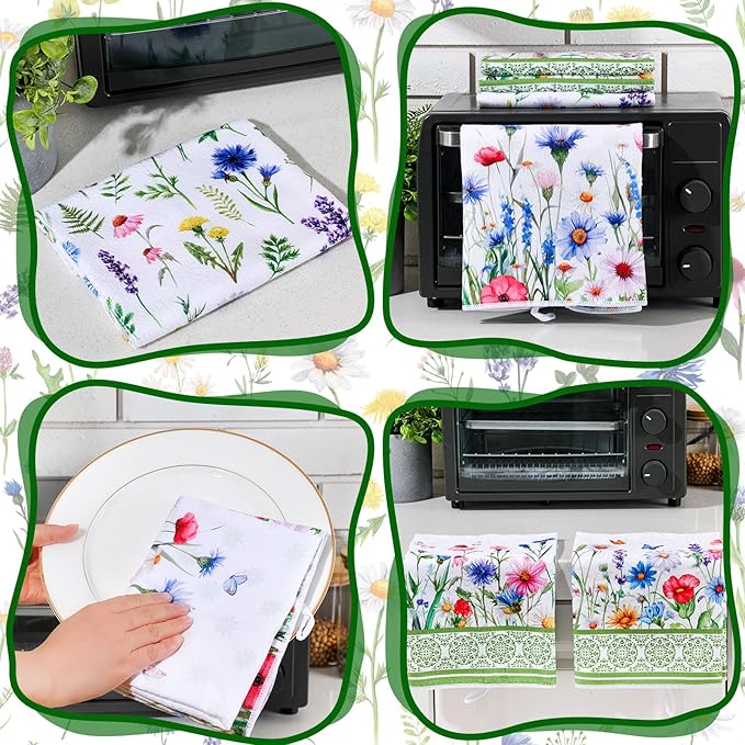 Geyoga 6 Pcs Spring Floral Kitchen Towels Flamingo Dish Hand Towels Sunflower