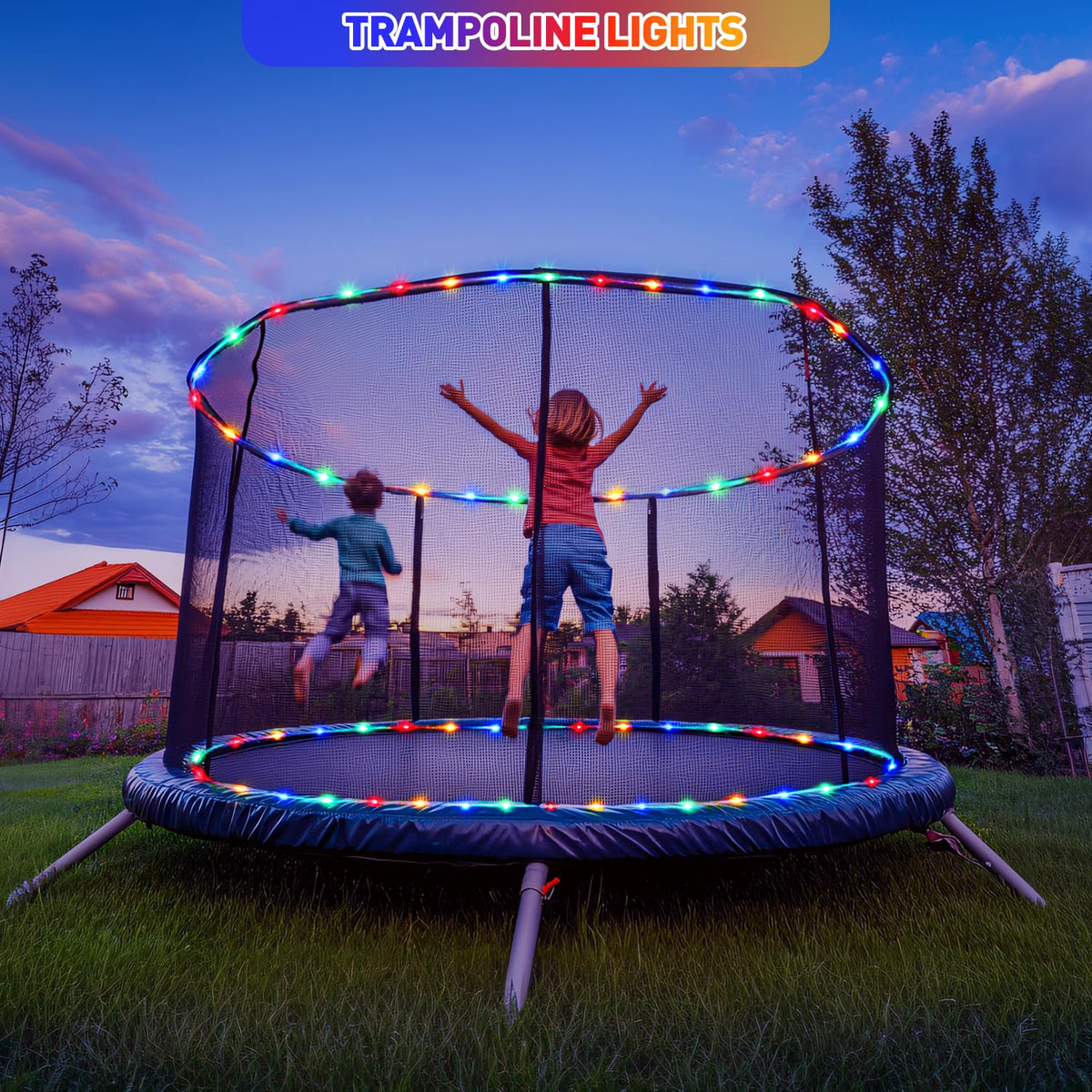 JMEXSUSS 2 Pack 100 LED Solar Rope Lights, IP 65 Solar Rope Lights Outdoor Waterproof, 33ft 8 Modes PVC Tube Trampoline Light for Fence Walkway Path (Multicolor)