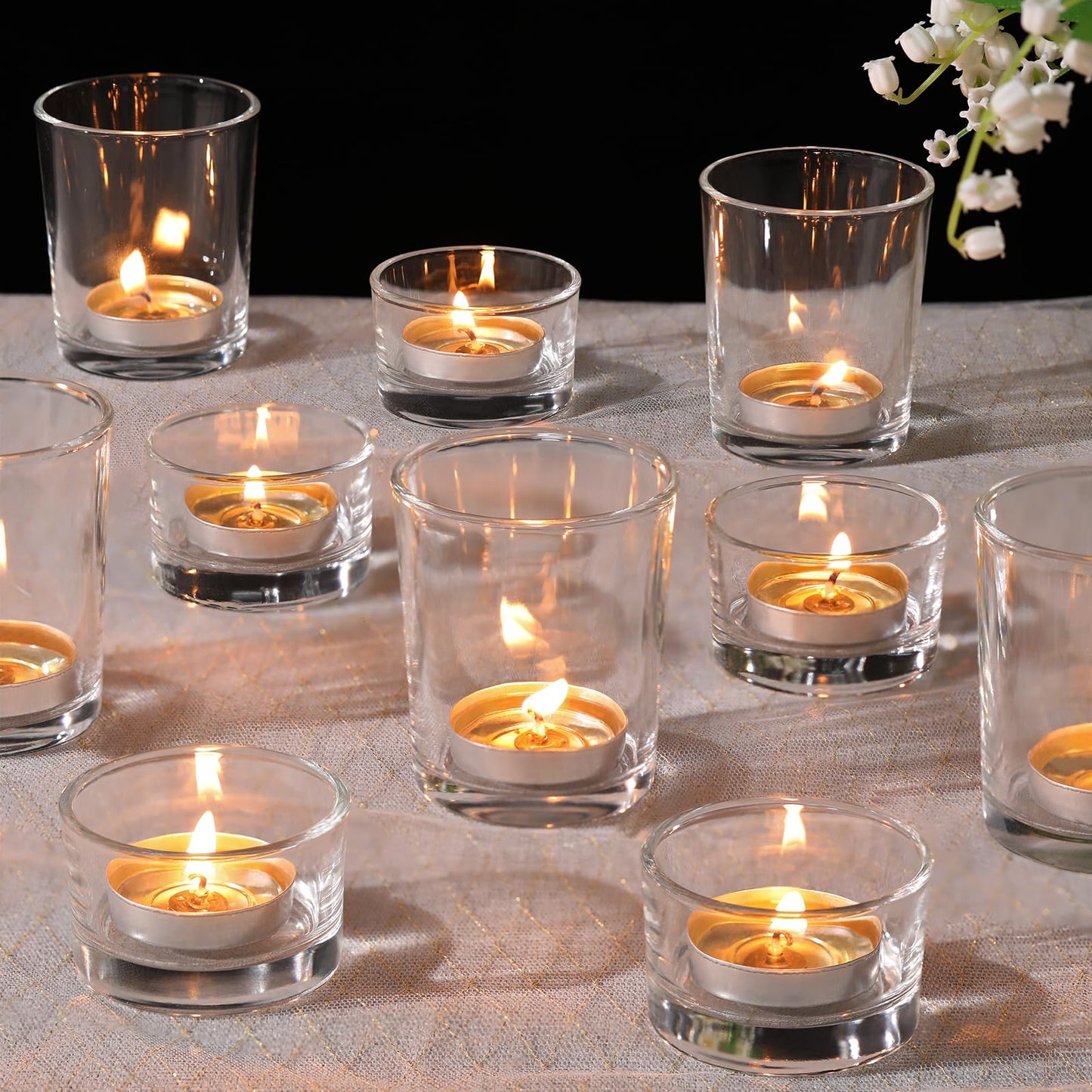 NITIME 12 Pcs Assorted Votive Candle Holders, Clear Glass Candle Holder for Floating Candles, Tealight Candle Holder for Table Centerpiece, Wedding and Party Decor