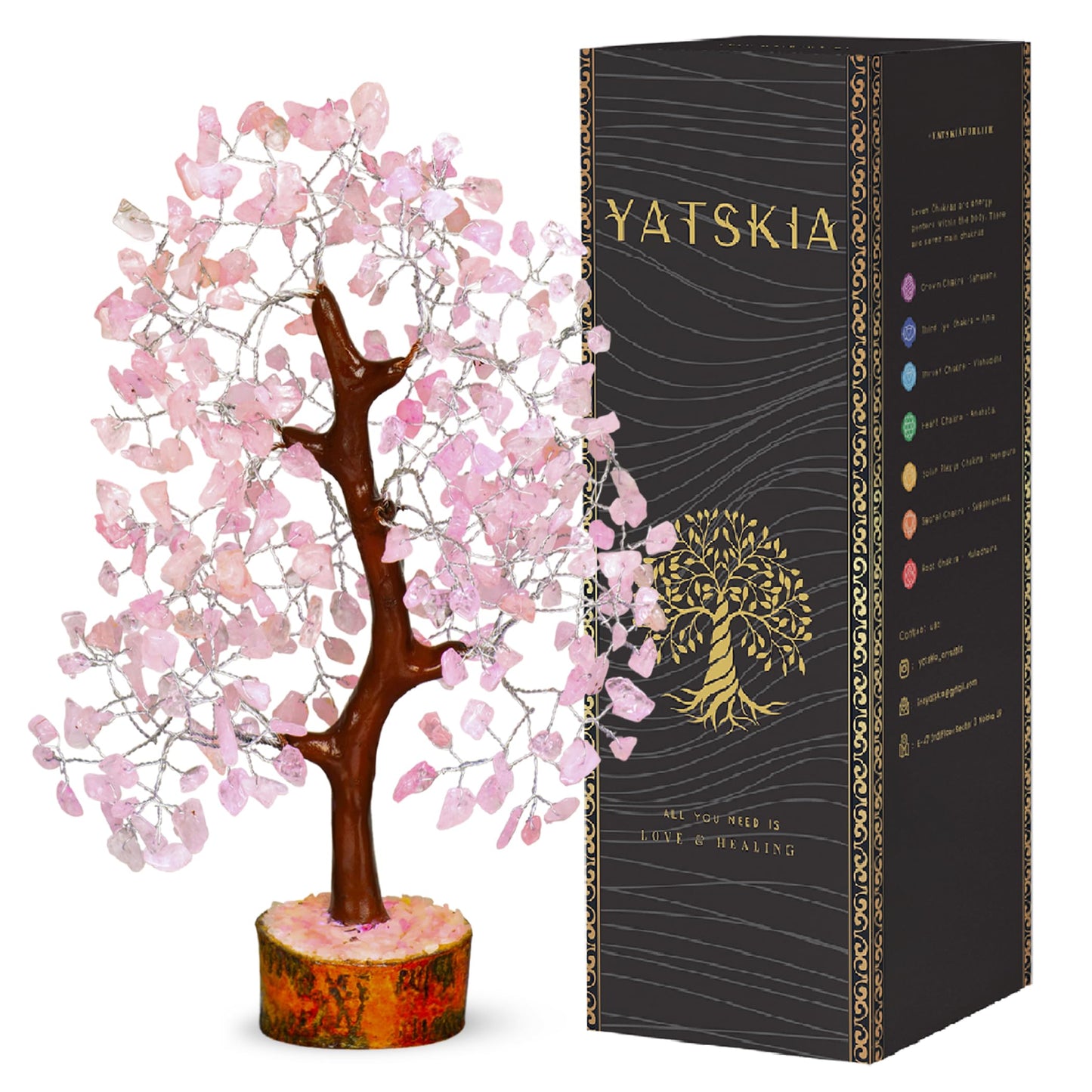YATSKIA Rose Quartz Tree, Rose Quarts Crystal, Stone Crystal Money Tree - Feng Shui Decor - Spiritual Gift, Home Office Decor - 10-12 Inch Approx