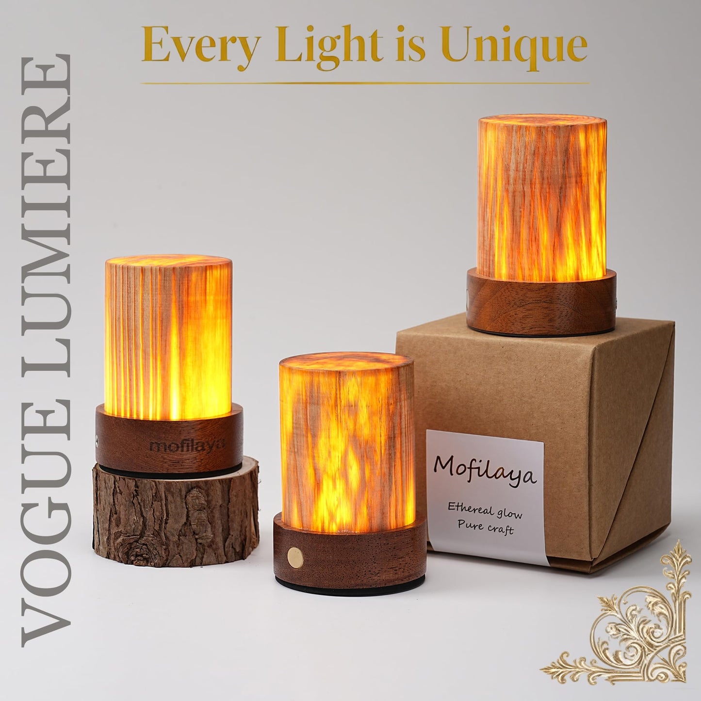 mofilaya LED Night Light Wood -100% Handmade Cordless Lamp Rechargeable USB Battery Operated,Warm Mood Light,Small Touch Night Light for Bedroom,Travel,Living Room,Dormitory