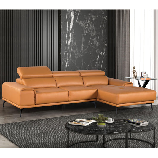 Furniture of America Lyndon Modern Leather Sectional Sofa with Chaise and Biscuit Tufted Cushion, L Shaped Comfy Couches for Living Room, Bedroom, FSC Certified, Right Facing, Light Brown