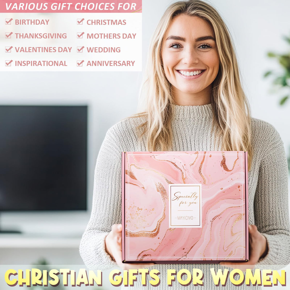 Christian Gifts for Women Faith, Inspirational Religious Gifts for Women, Catholic Spiritual Gift Basket, Unique Mothers Day Birthday Gifts for Women Mom Sister Friends Wife Grandma w/Canvas Tote Bag