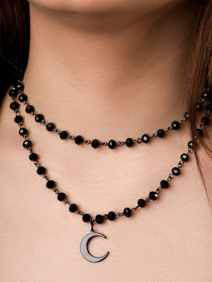 Sacina Gothic Layered Black Crescent Moon Choker, Black Moon necklace for Women, Gothic Goth Necklace, Goth Jewelry, Christmas Jewelry Gift for Women
