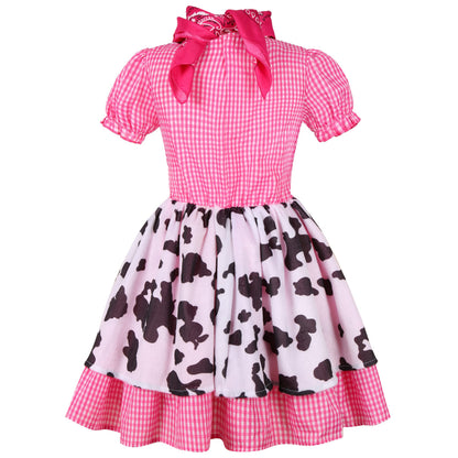 Nuehoryu Cowgirl Costume for Girls Western Outfit with Cowgirl Hat for Halloween Western Rodeo Dress Up (5-6 Years)