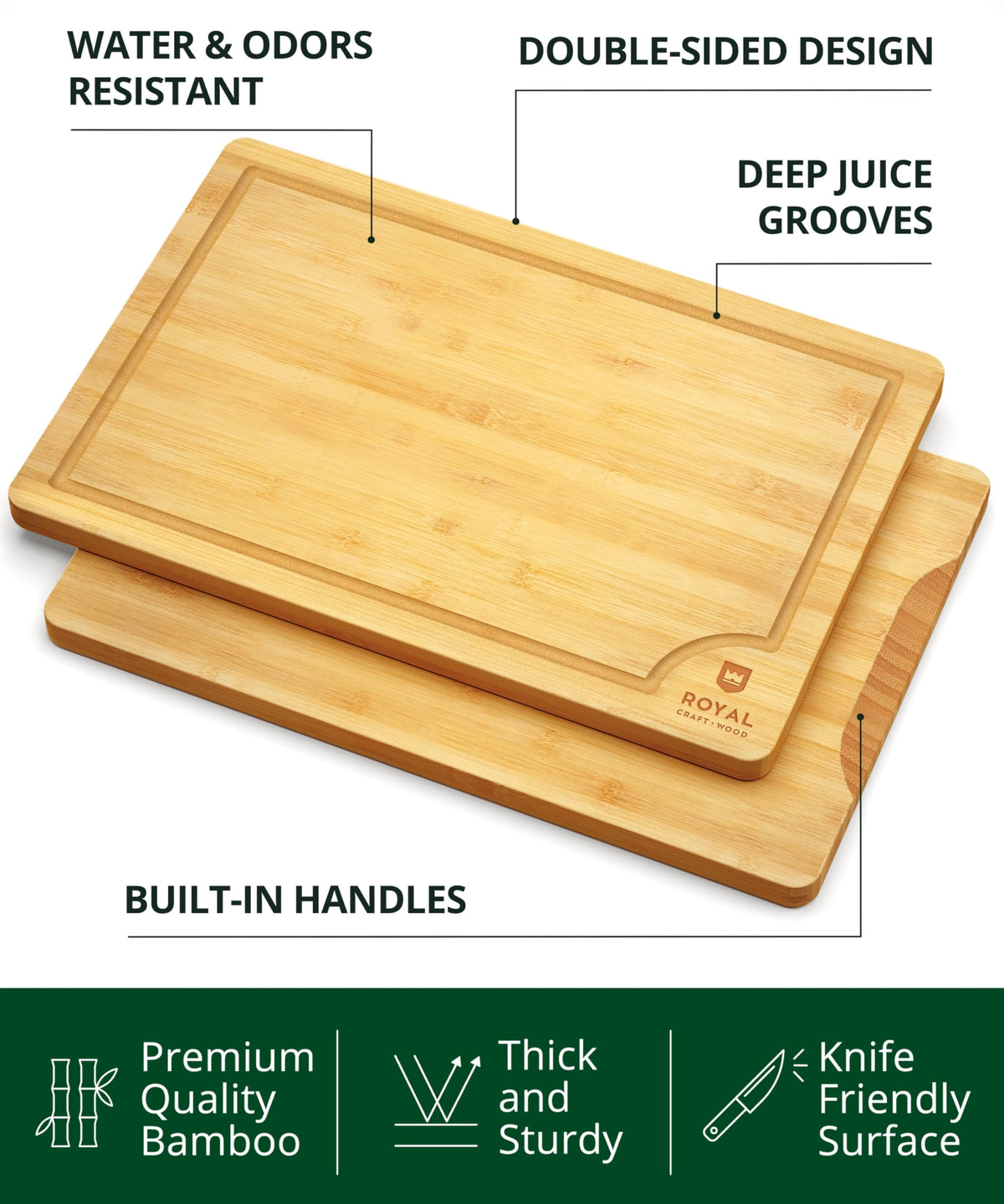ROYAL CRAFT WOOD Bamboo Cutting Board with Juice Groove - Kitchen Chopping Board for Meat Cheese and Vegetables, Heavy Duty Serving Tray