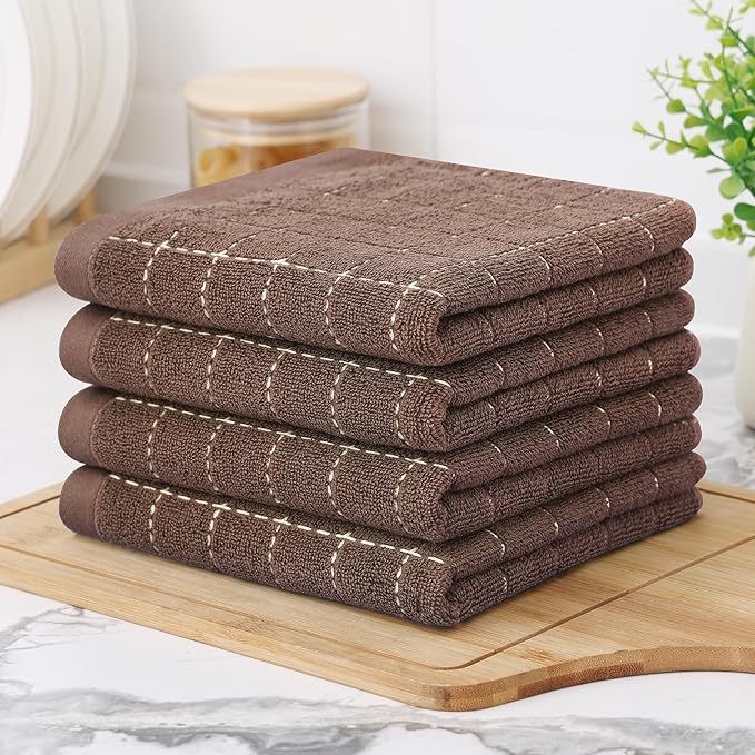 Homaxy 100% Cotton Terry Kitchen Towels, Checkered Designed, Soft and Super