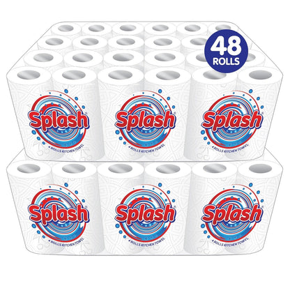 Splash 2-Ply Kitchen Towel 4-Pack Paper Rolls | White Paper Embossed | Strong & Functional (48)