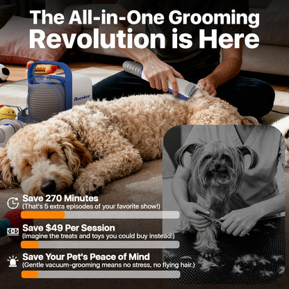 buenkee Dog Grooming Kit with Vacuum, 15000Pa Pet Hair Clipper and Shedding Brush, 50dB Low Noise, 2L Capacity, White