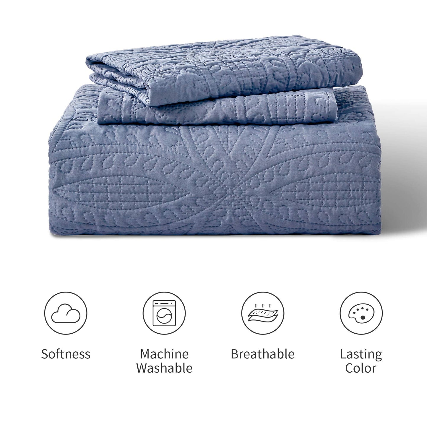 Love's cabin Quilts for Queen Bed Blue Bedspreads - Soft Bed Summer Lightweight Bedspread Comforter - Modern Style Coin Pattern Coverlet for All Season - 3 Pieces (1 Quilt, 2 Pillow Shams)