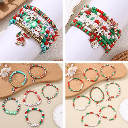 Cooluckday 36Pcs Christmas Bracelets Bulk Christmas Gifts for Women Friendship Bracelets Xmas Snowflake Snowman Bell Santa Claus Bracelets Stretch Bracelets as Party Gifts Bag Filler