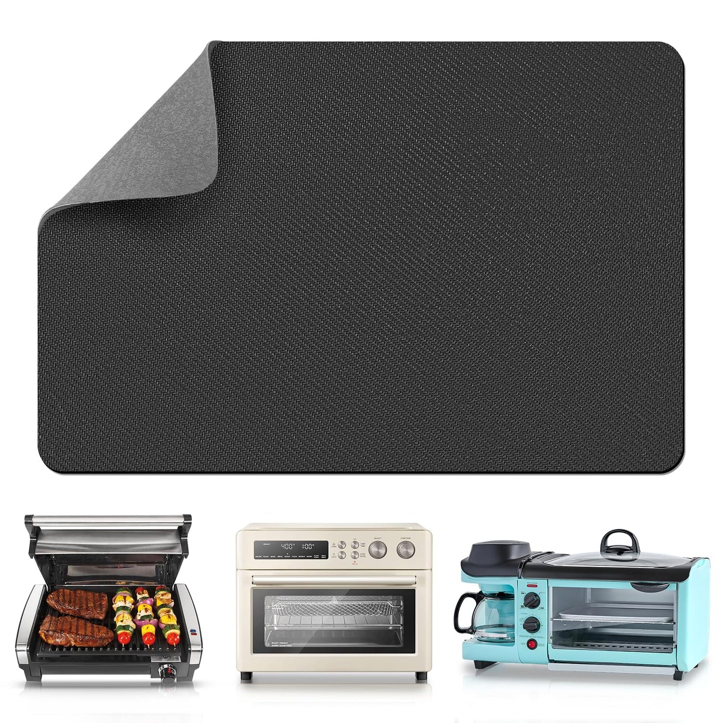 LOPNUR 14"x10" Small Appliance Slider, Appliance Sliders for Kitchen Appliances, 360° Rotating Sliding Tray for Coffee Maker, Heat Resistant Mat Cut to Fit Stand Mixer Air Fryer Microwave, Gray