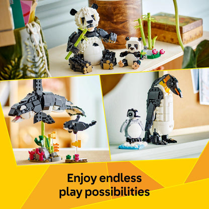 LEGO Creator 3in1 Wild Animals: Panda Family Toy - Transforms into Penguin Figures or Orca Whale Toys - Creative Birthday Gift for 8+ Year Old Girls & Boys - 31165