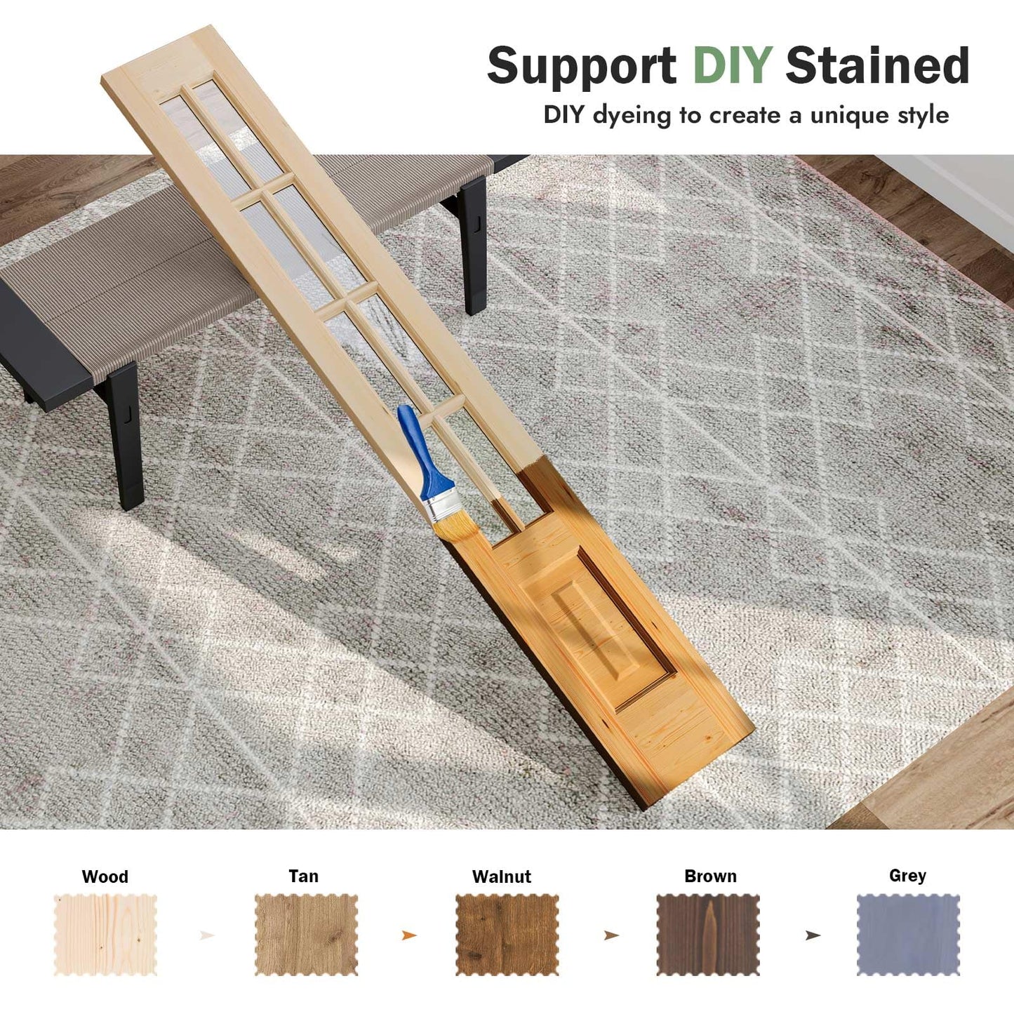 Roymelo Bifold Doors for 28"×80" Opening, Clear Glass French Interior Folding Barn Door with Concealed Hardware Kit Included, Spruce Wood Support DIY Dyeing, Preassembled Door, Save Space