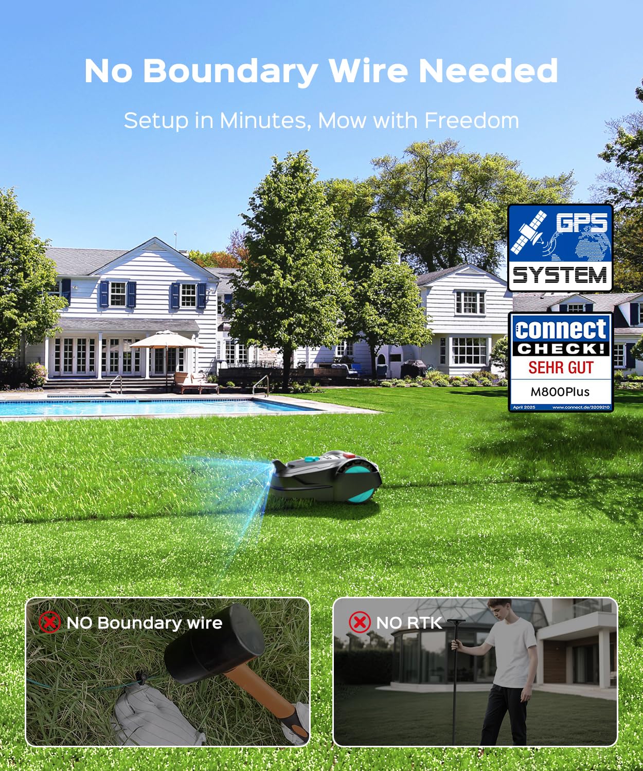 YARDCARE 2026 New M800Plus Robot Lawn Mower, GPS & 3D Vision, with 32.8 ft Magnetic Stripe, Obstacle Avoidance, Auto-Charging, APP Control, Bow-Shaped Mowing for Lawns up to 8611 sq.ft (Jet Black)