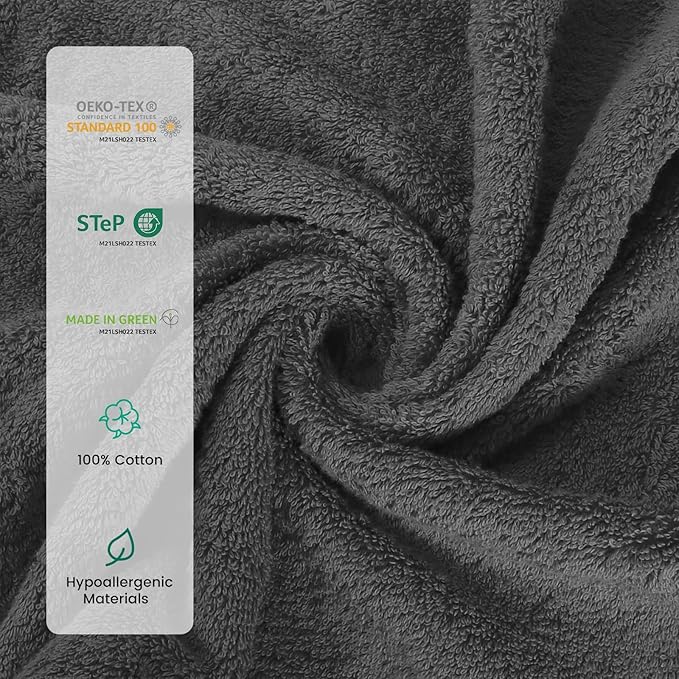 SEMAXE Bathroom Towel Set, 8-Piece Gray Cotton Towels