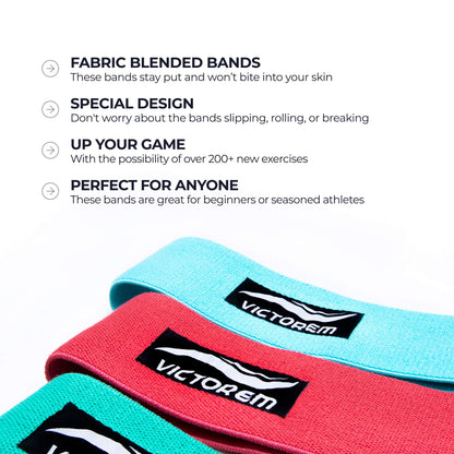 Victorem Hip Bands - Set of 3 - Thigh - Hip Resistance - Booty Exercise Resistance Bands - Low, Medium and Heavy Loop Set - Stretching, Lifting