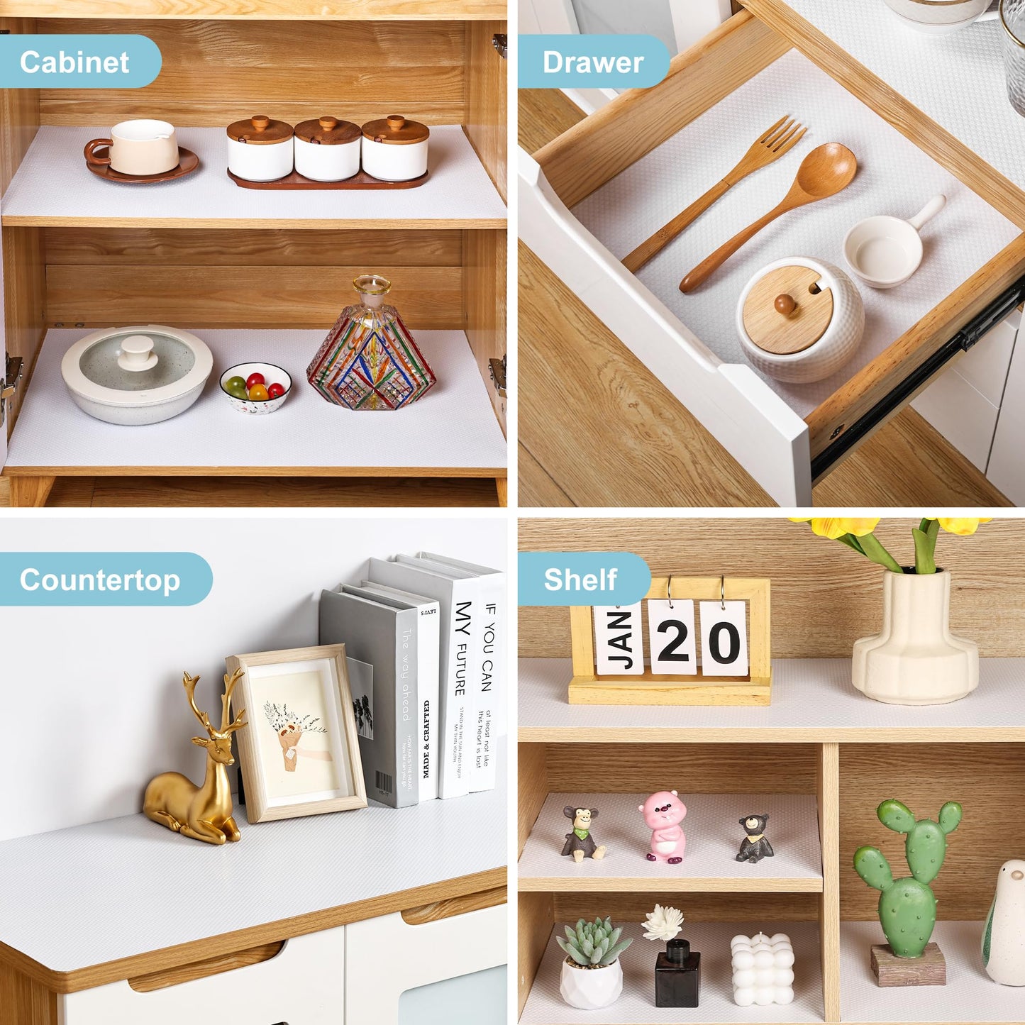PABUSIOR White Self-Adhesive Drawer Liner: 11.8 Inch x 10 FT Kitchen Cabinet Paper - Easy to Cut Waterproof Shelf Liner for Narrow Pantry Shelves