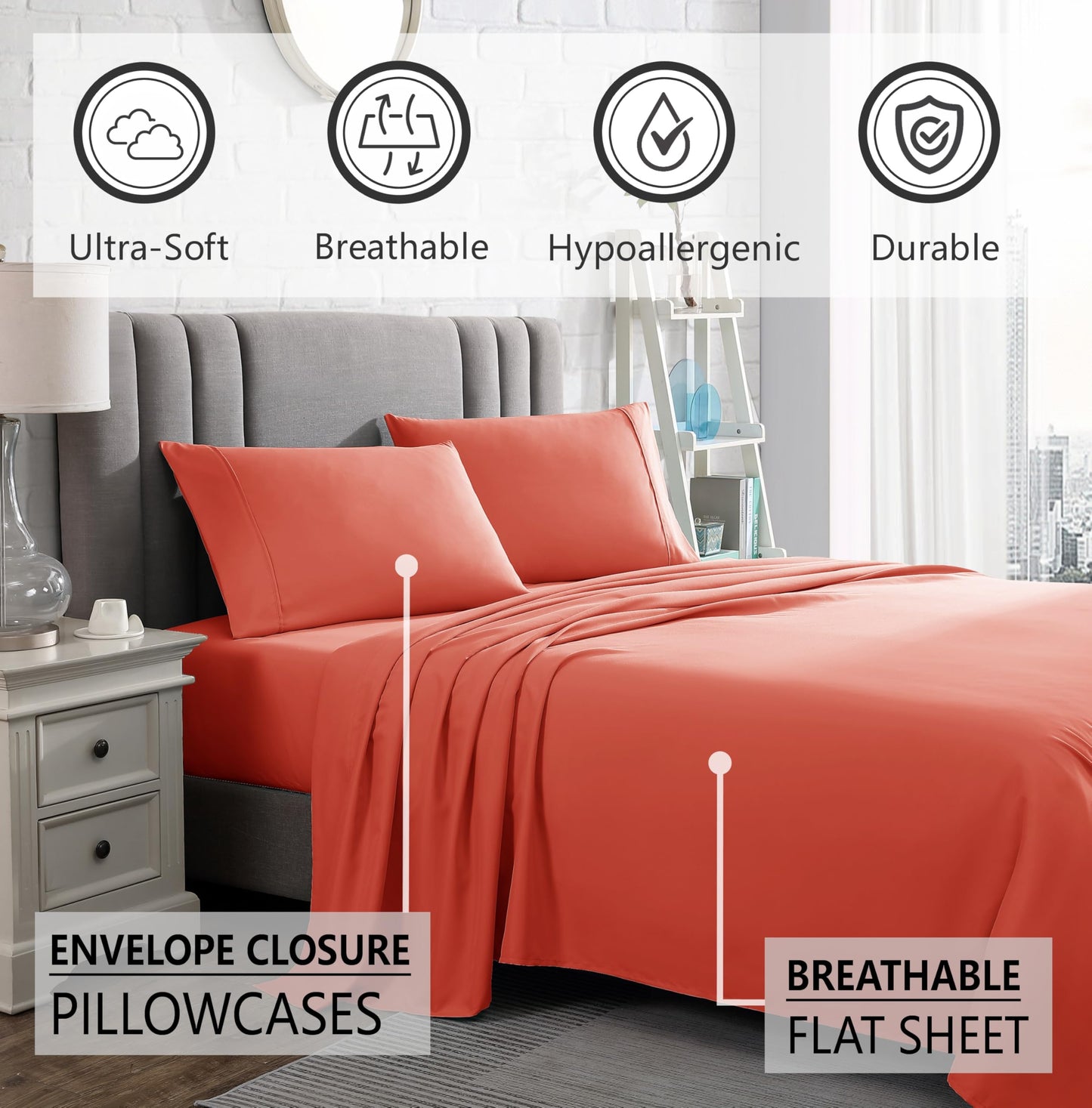 American Home Collection Full Size Sheet Set - Ultra-Soft Microfiber 15-Inch Deep Pocket - Wrinkle Free and Fade Resistant (Peach)