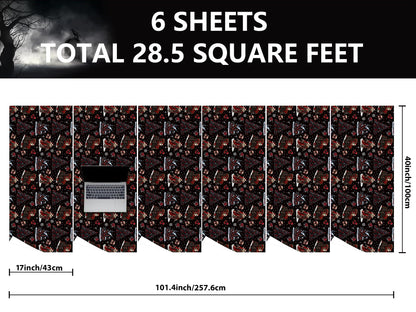 Dtiafu Gothic Christmas Wrapping Paper Roll Black Horror Christmas Santa Claus Skeleton Design Xmas Gift Wrap for Winter Halloween Holiday Party Celebration - Total 28.5sq.ft