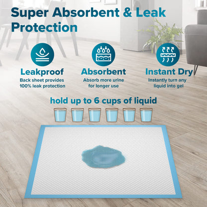 PetCellence Puppy Pads 100 Pack, Super Absorbent Pet Dog Training Pads Large 60 x 60cm with Anti-Slip Adhesive Tabs, Eliminate Odour, Leak-Proof Floor Protection Toilet Pee Mat