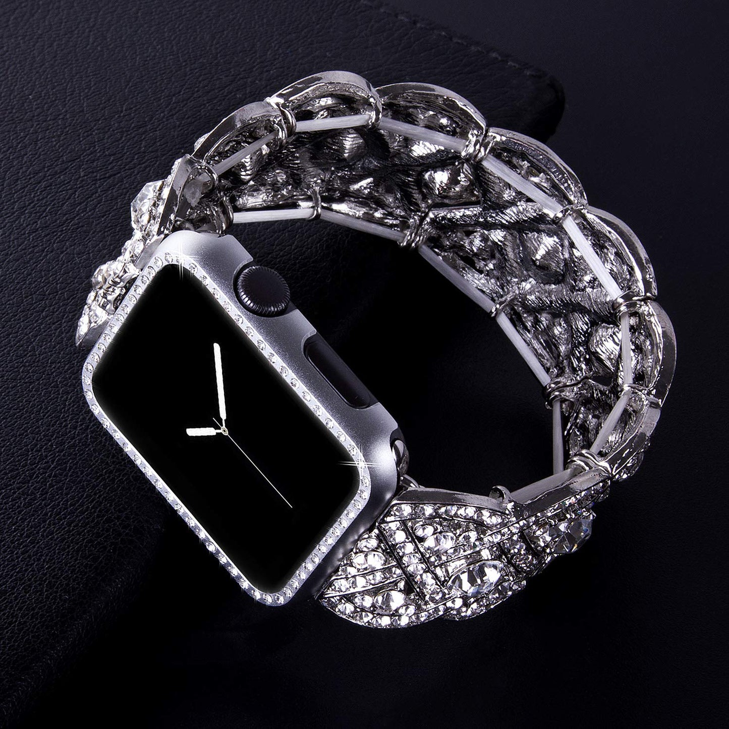 VIQIV Bling Protective Face Bumper Case Cover for Compatible with Apple Watch 38mm 42mm 40mm 44mm, Crystal Diamond Plate Frame Compatible with Apple iWatch Series 4 3 2 1 Silver
