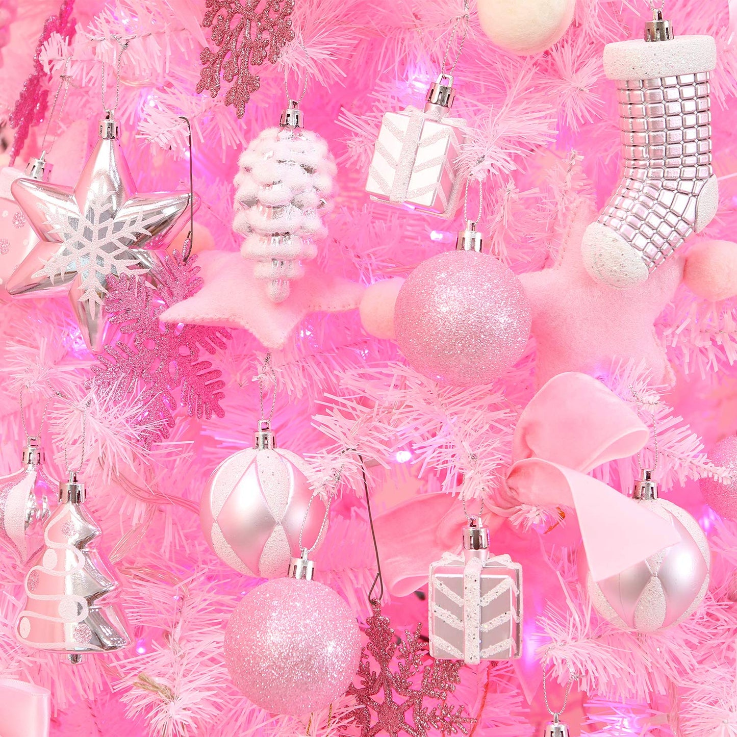 Sea Team 77-Pack Assorted Shatterproof Christmas Balls Christmas Ornaments Set Decorative Baubles Pendants with Reusable Hand-held Gift Package for Xmas Tree (Pink)