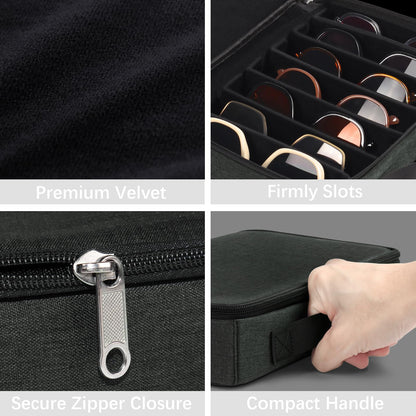Bukere Travel Sunglasses Organizer Case, Adjustable Slot For Multiple Pairs, Portable Eyeglasses Storage Box for Men Women