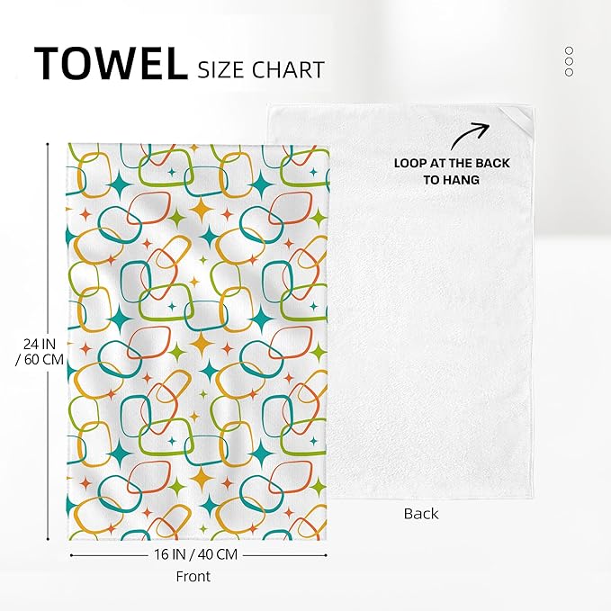 Mid Century Modern Kitchen Towels Set of 2, Absorbent Hand Towels, Retro Dish
