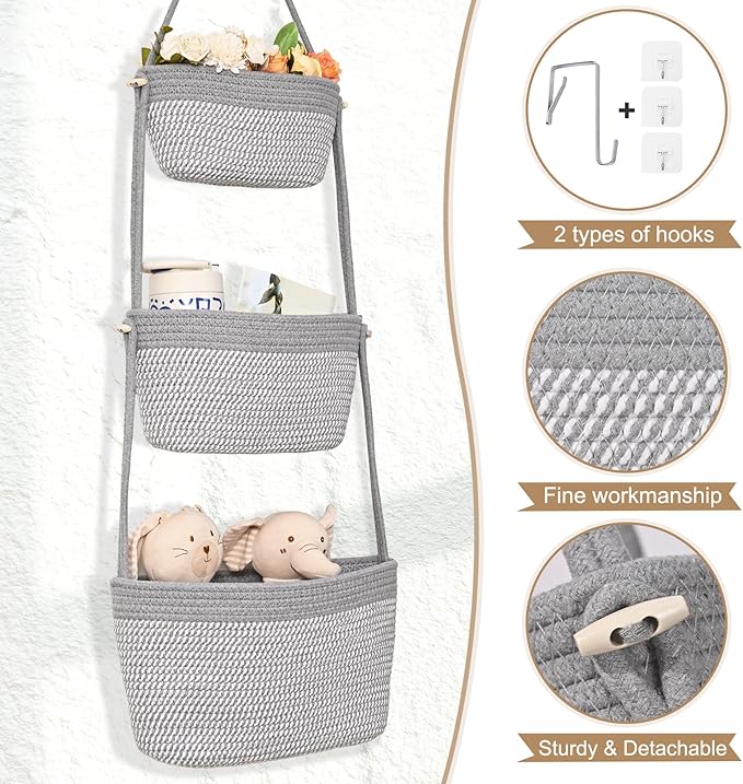 Hanging Storage Baskets, Over the Door Basket, Cotton Wall Baskets Storage