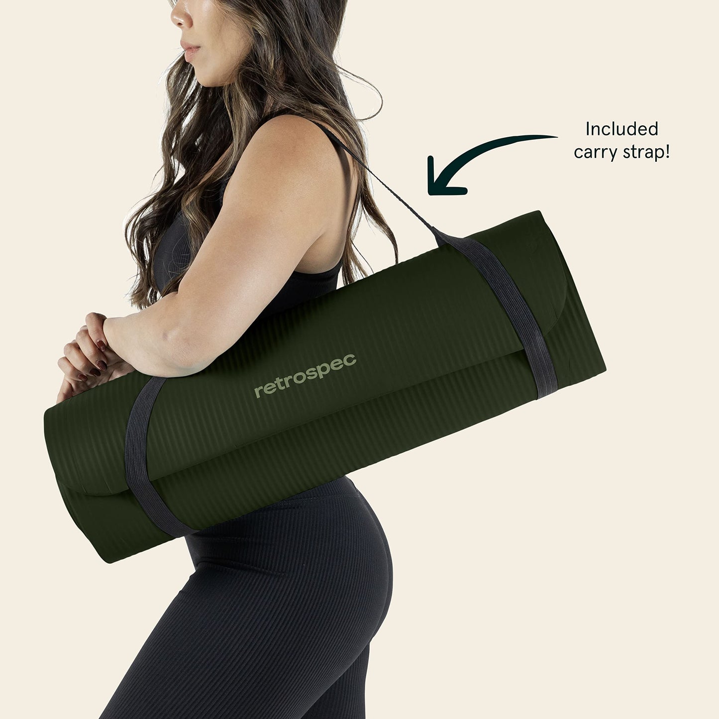 Retrospec Solana Yoga Mat 1/2" Thick w/Nylon Strap for Men & Women - Non Slip Exercise Mat for Yoga, Pilates, Stretching, Floor & Fitness Workouts