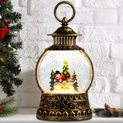 Christmas Snowman Snow Globe, Snowman Musical Snow Globe Lantern Lights with 6H Timer Battery & USB Powered, Retro Style Holiday Glitter Globe for Xmas Home Decoration Holiday Party Gifts