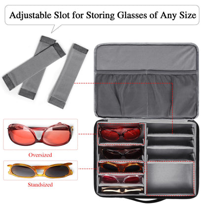 Bukere Sunglasses Organizer Case, 12 Adjustable Slots for Multiple Pairs Eyeglasses, Travel Glasses Holder Storage Box